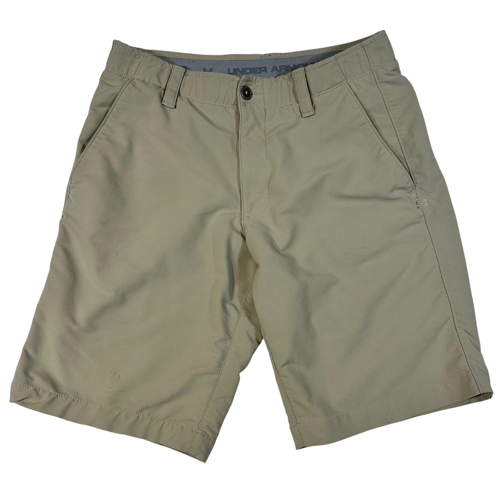Under Armour Mens HeatGear Golf Shorts Tan Khaki Loose Fit Size 32 1253487